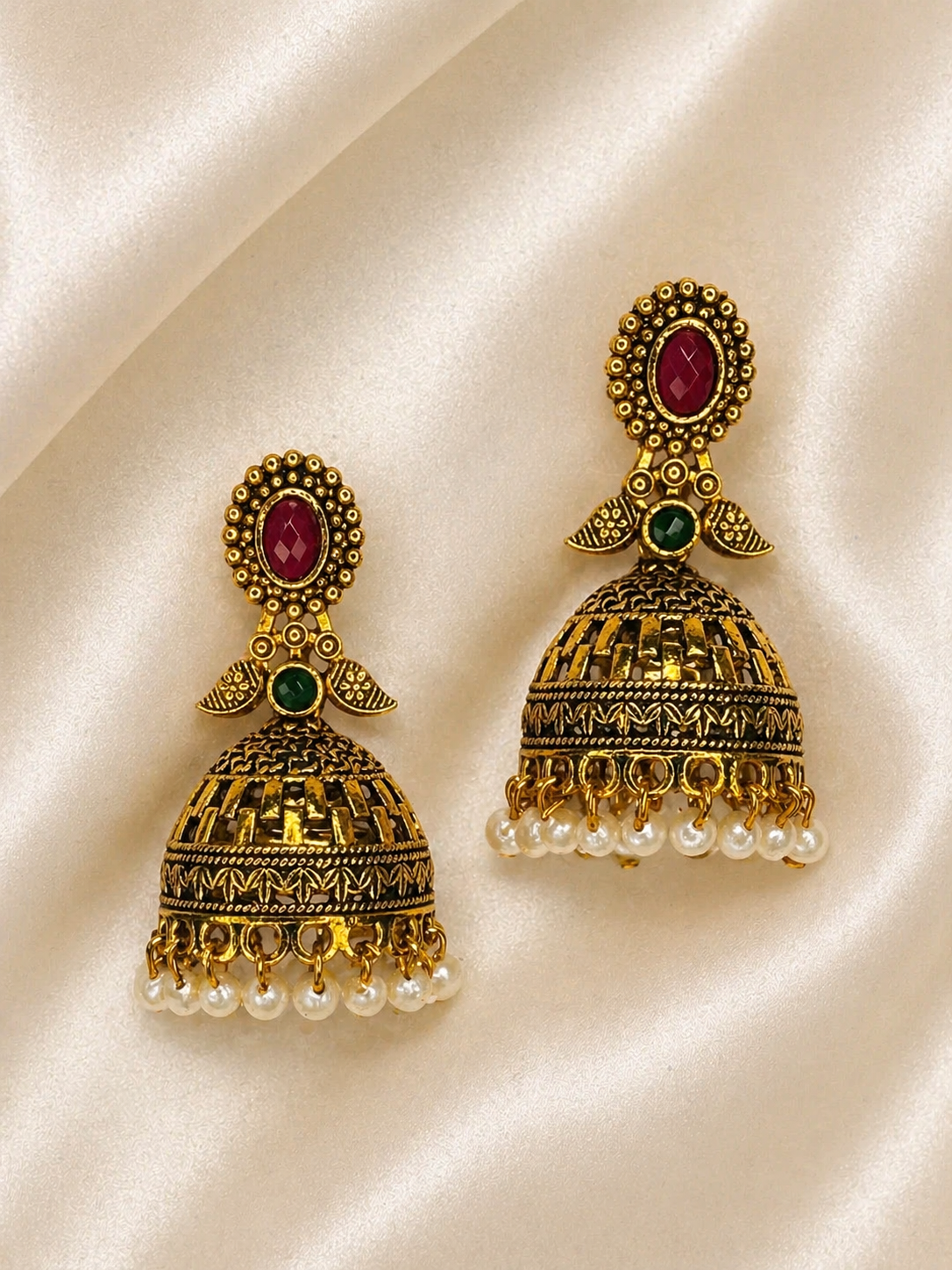 Rhea Ruby Pearl Jhumka Earrings