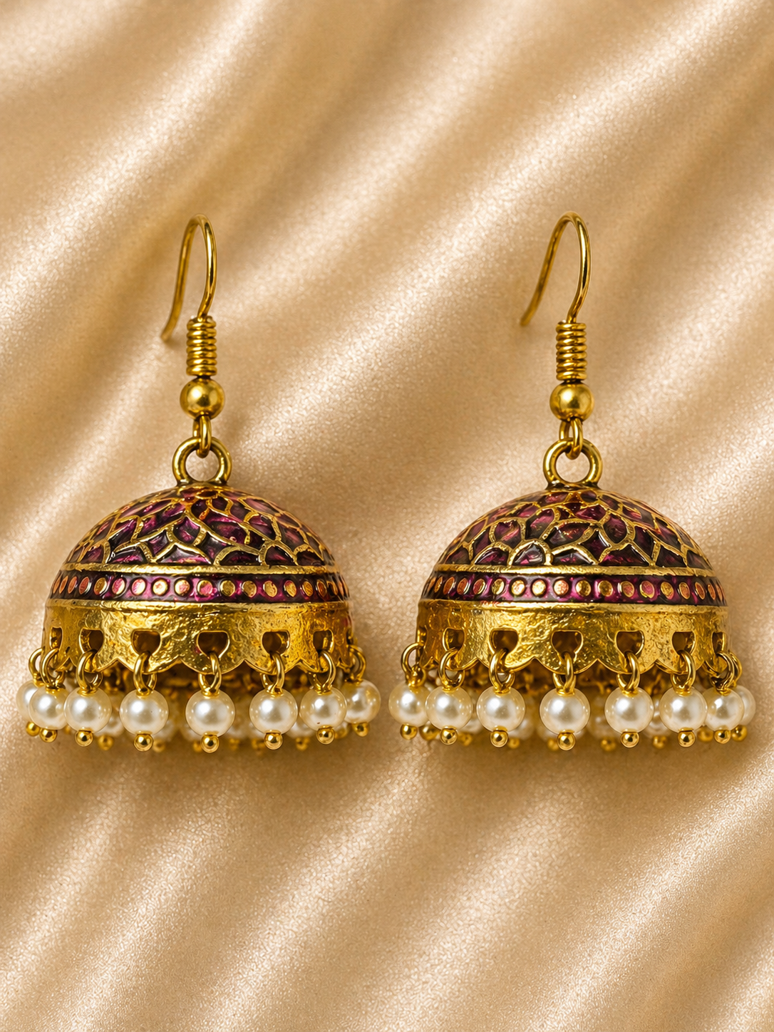 Zoya Ruby Enamel Pearl Jhumka Earrings