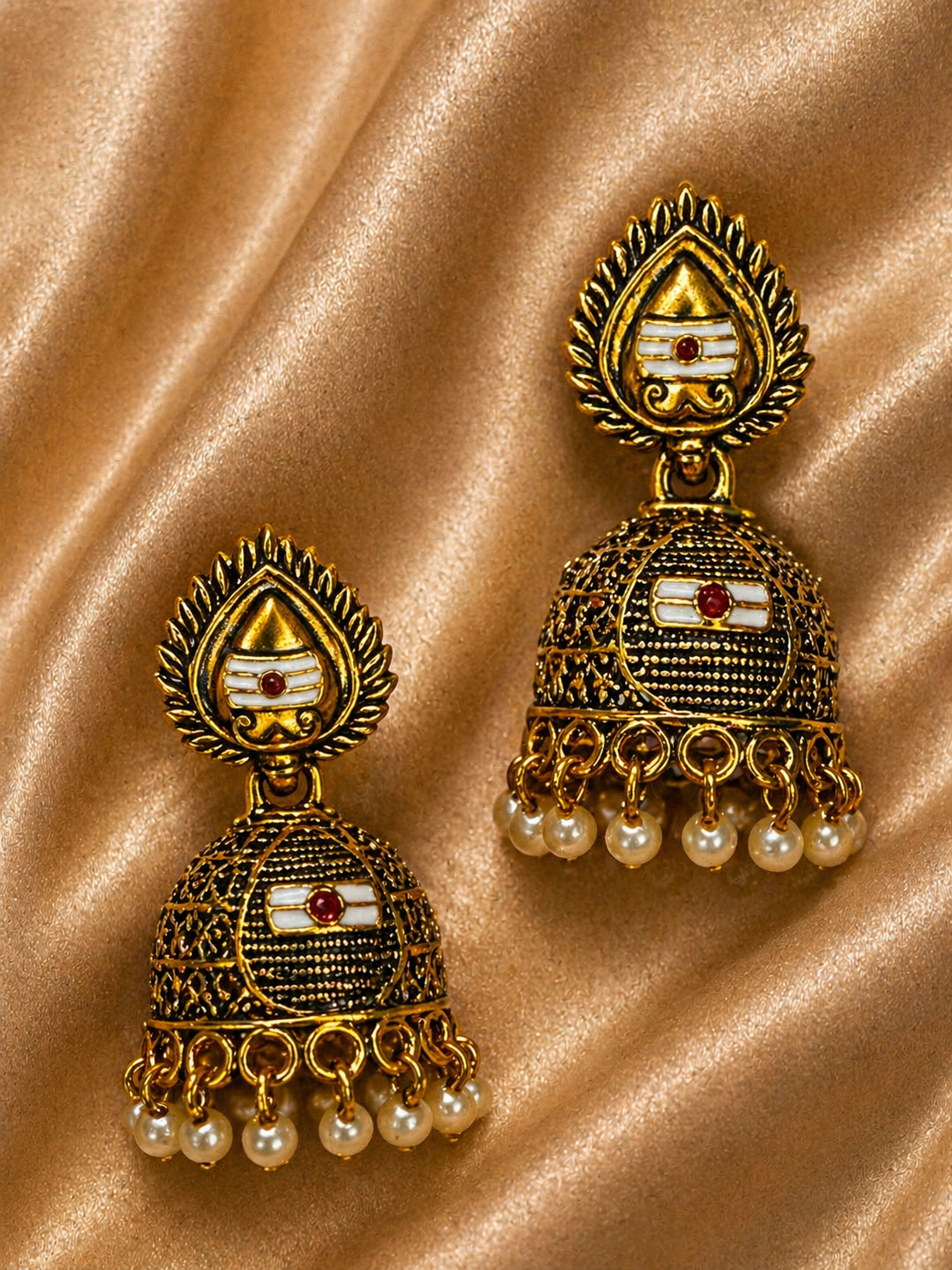 Ishira Temple Pearl Jhumka Earrings