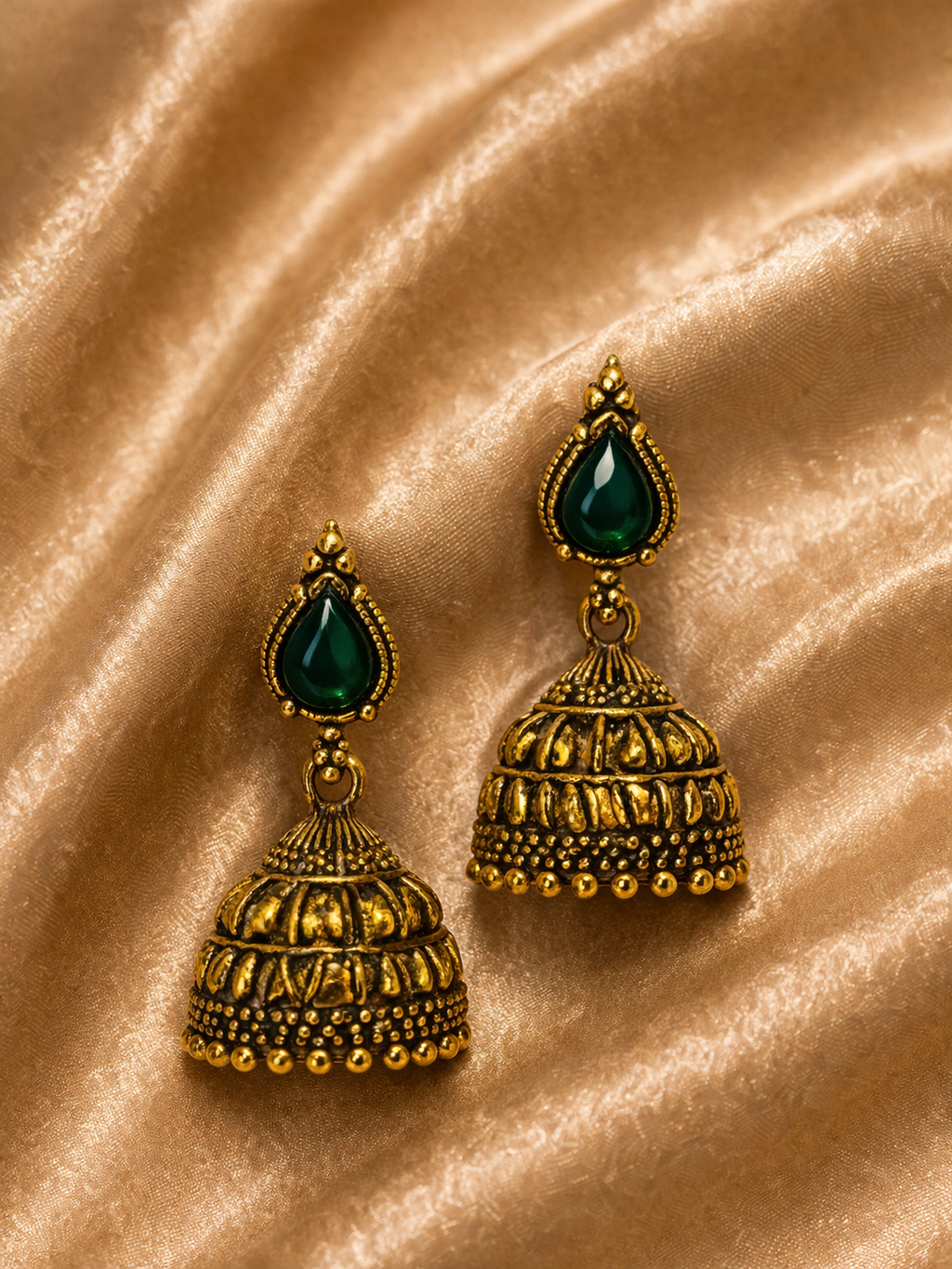 Eira Emerald Drop Jhumka Earrings