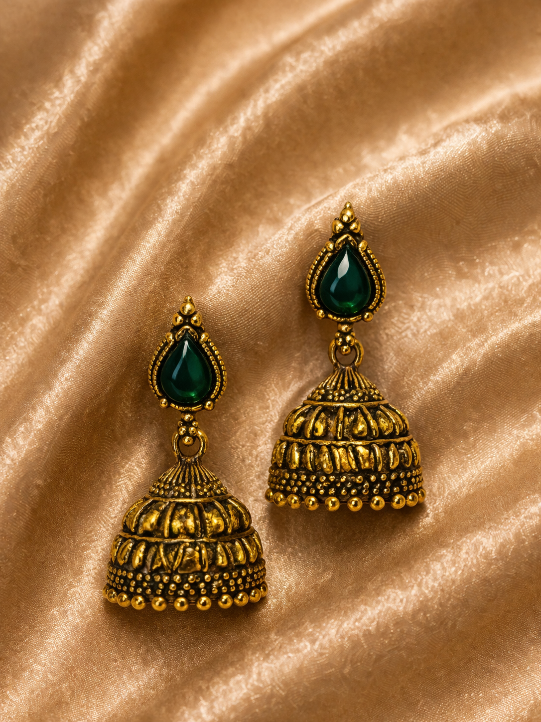 Eira Emerald Drop Jhumka Earrings