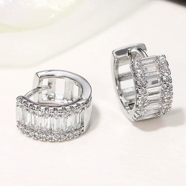 Radiant Baguette Halo Huggie Earrings