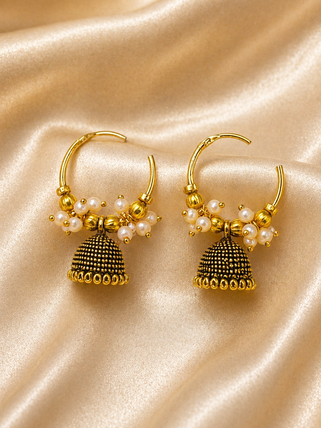 Pearl Cluster Jhumka Hoop Earrings