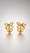 Ribbon Heart Drop Stud Earrings