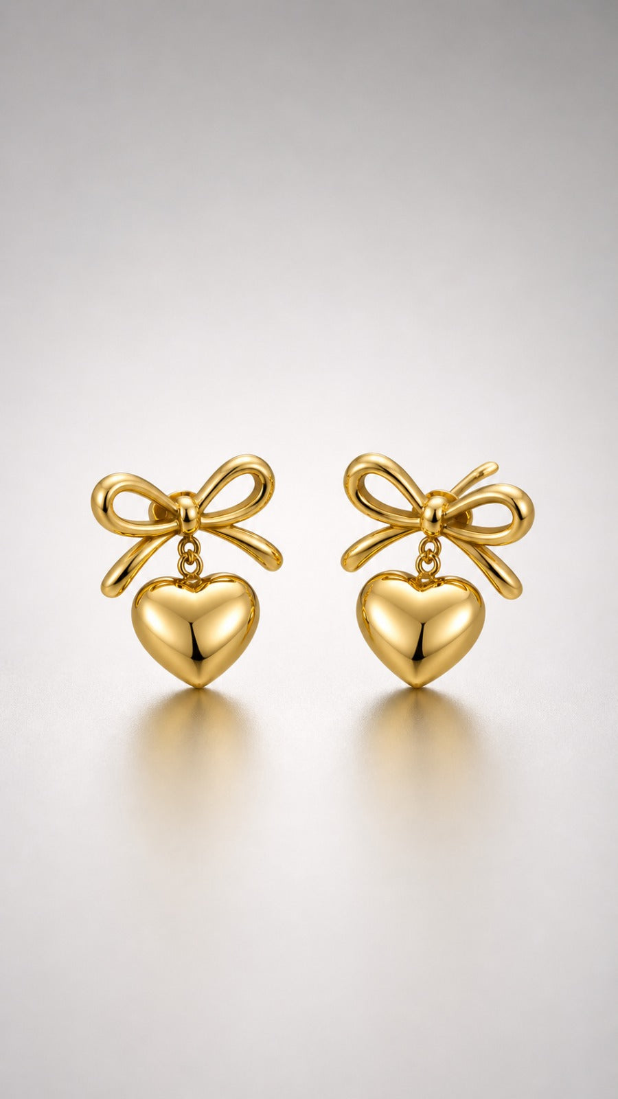 Ribbon Heart Drop Stud Earrings