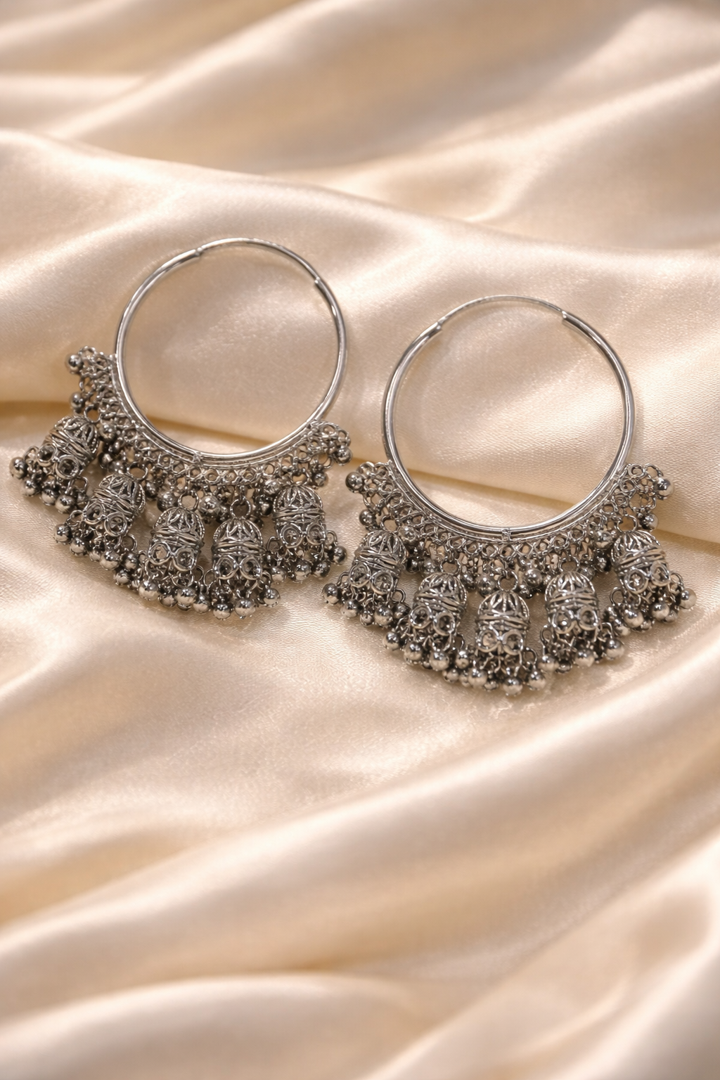 Oxidized Jhumka Hoop Earrings