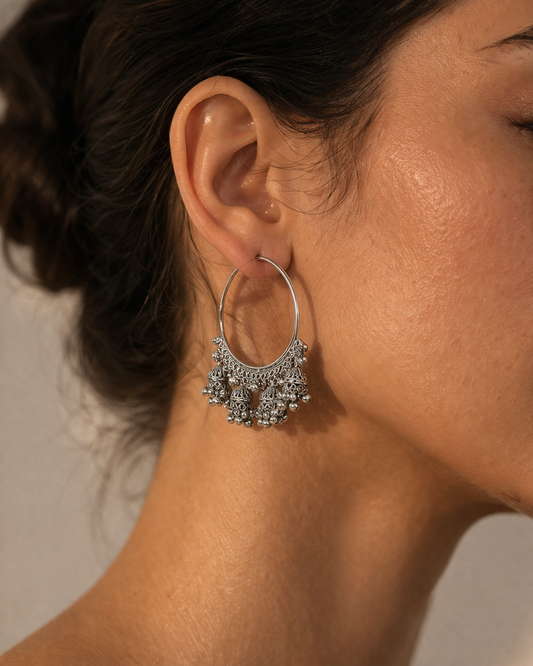 Oxidized Jhumka Hoop Earrings