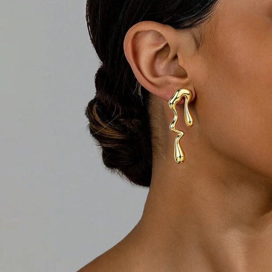 Liquid Wave Gold Earrings