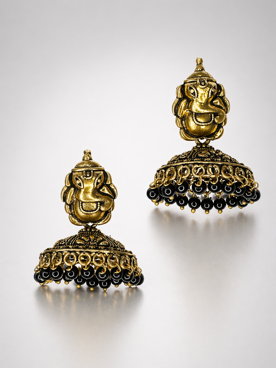 Ganesha Noir Temple Jhumka Earrings