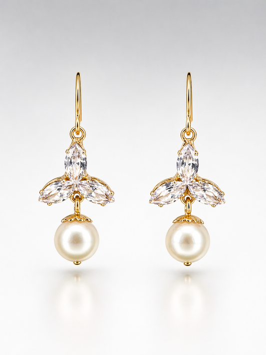 Pearl Bloom Crystal Drop Earrings