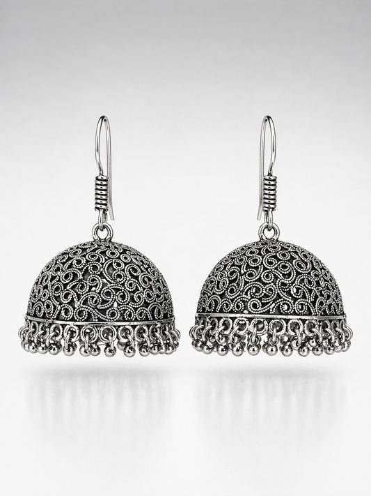 Ziva Oxidized Filigree Dome Jhumka Earrings
