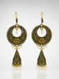 Aarohi Antique Gold Chandbali Jhumka Earrings