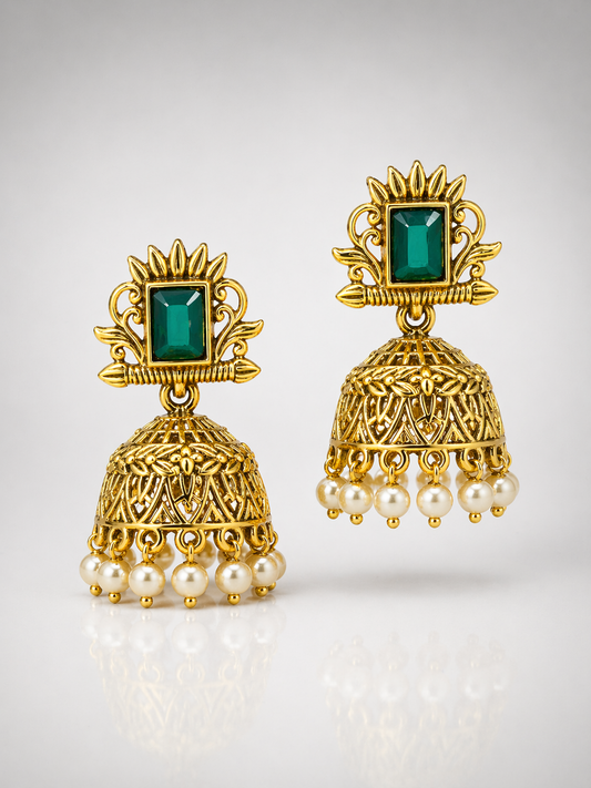 Zaria Emerald Pearl Jhumka Earrings