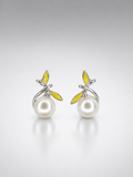 Citrus Leaf Pearl Stud Earrings