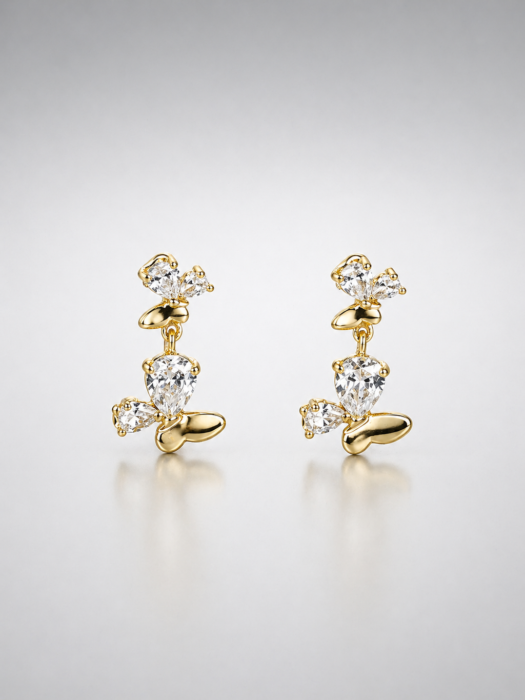 Golden Crystal Butterfly Drop Earrings