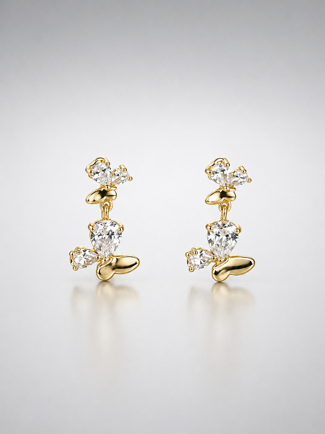 Golden Crystal Butterfly Drop Earrings