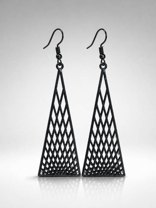 Noir Mesh Triangle Drop Earrings