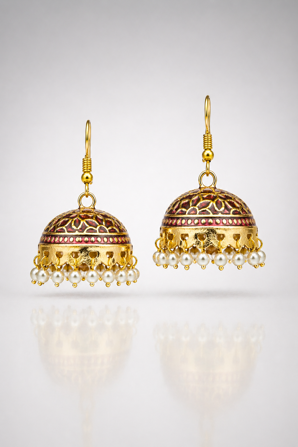 Zoya Ruby Enamel Pearl Jhumka Earrings