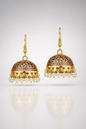 Zoya Ruby Enamel Pearl Jhumka Earrings