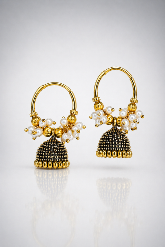 Pearl Cluster Jhumka Hoop Earrings
