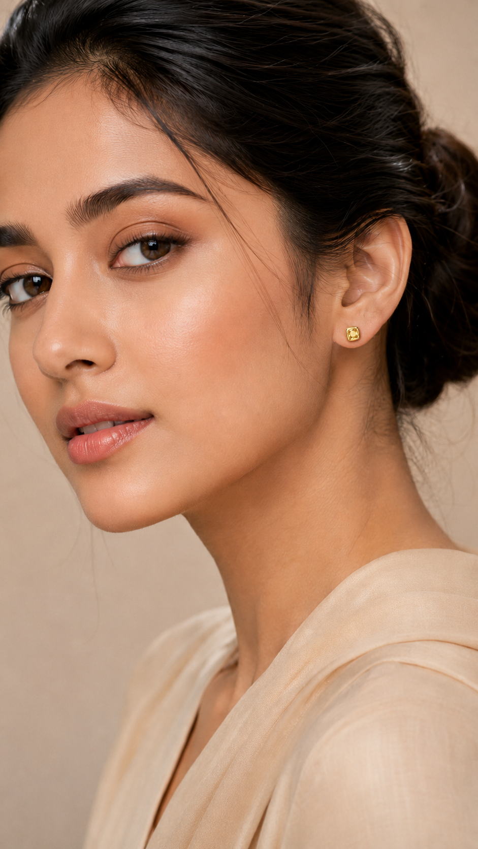 Golden Citrine Square Stud Earrings