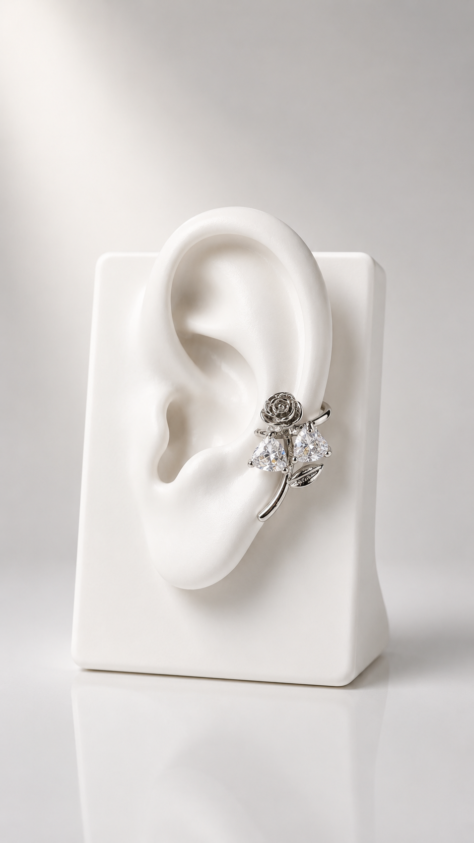 Silver Rose Whisper Ear Cuff