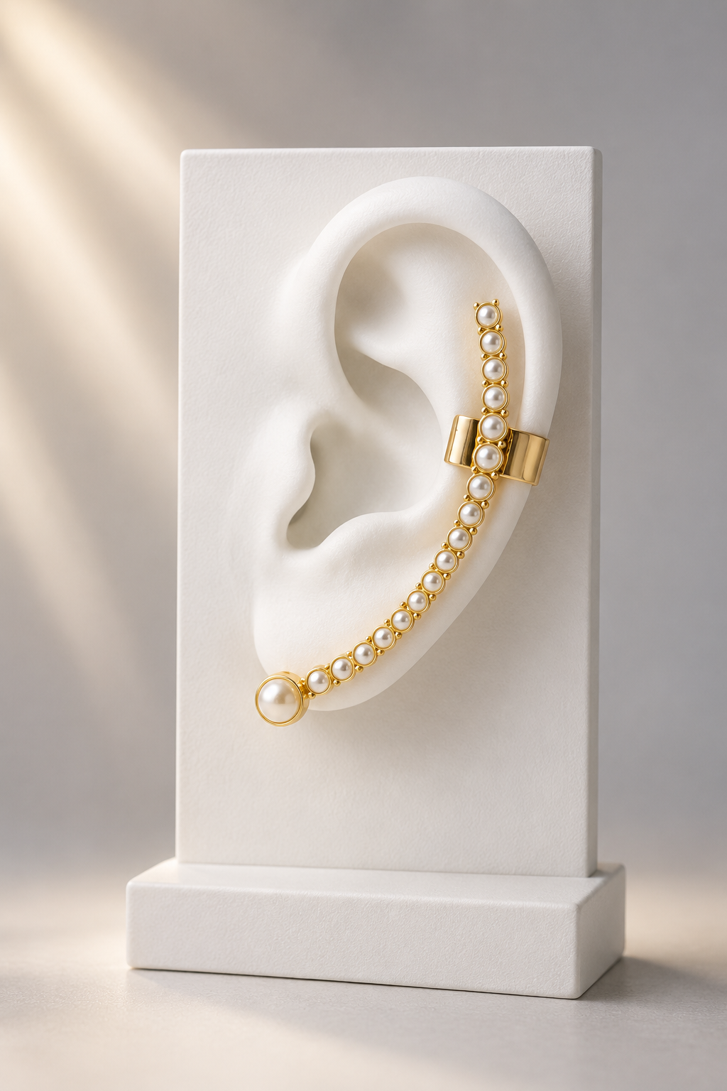 Golden Pearl Orbit Ear Cuff