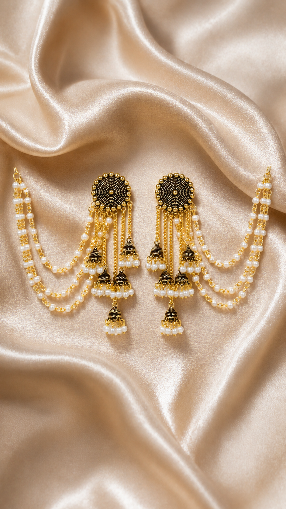 Pearl Jhumka Saree Chain