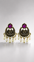 Magenta Bloom Pearl Drop Earrings