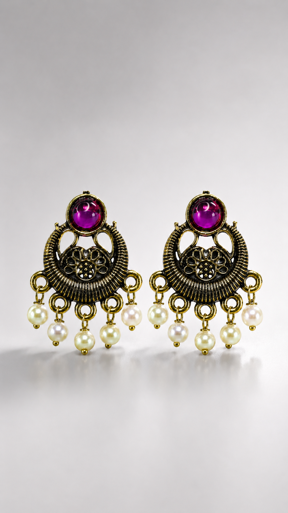 Magenta Bloom Pearl Drop Earrings