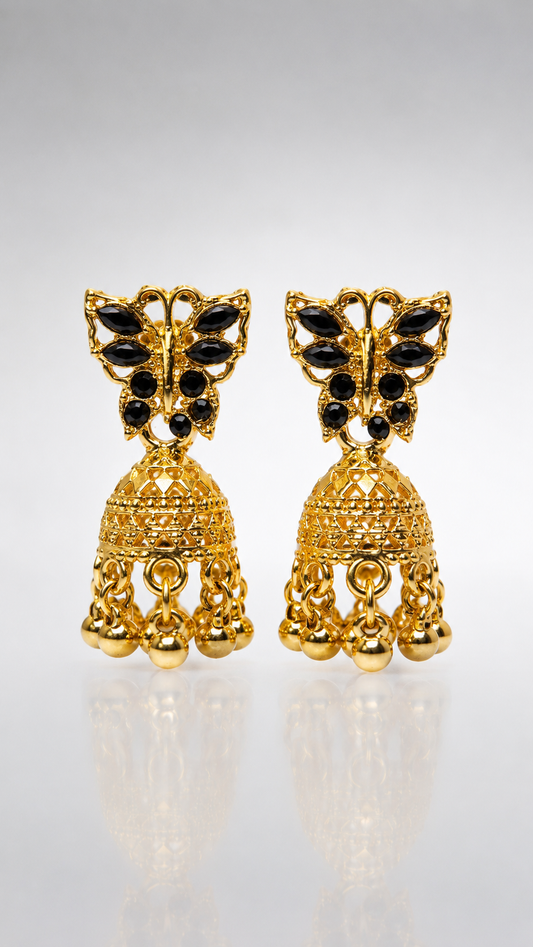 Noir Butterfly Jhumka Earrings