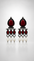 Crimson Elegance Pearl Drop Earrings