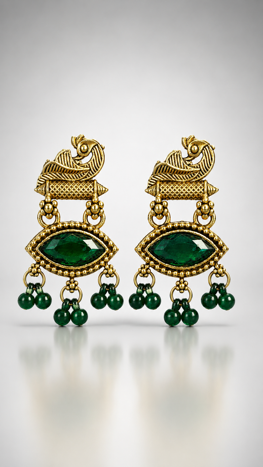 Emerald Majesty Peacock Drop Earrings