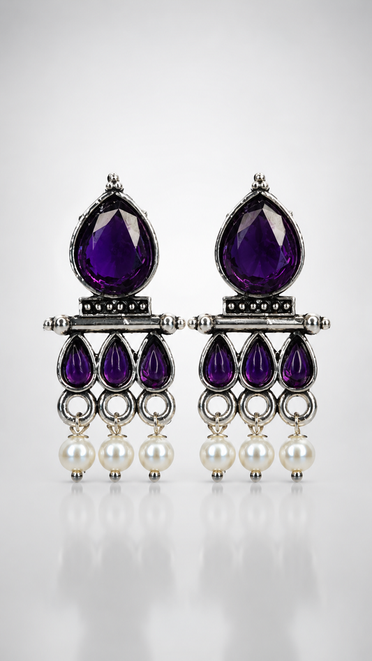 Amethyst Royale Pearl Drop Earrings