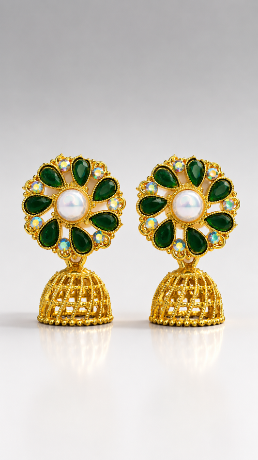 Emerald Bloom Dome Earrings