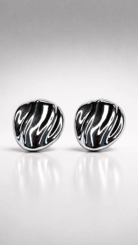 Molten Wave Silver Stud Earrings