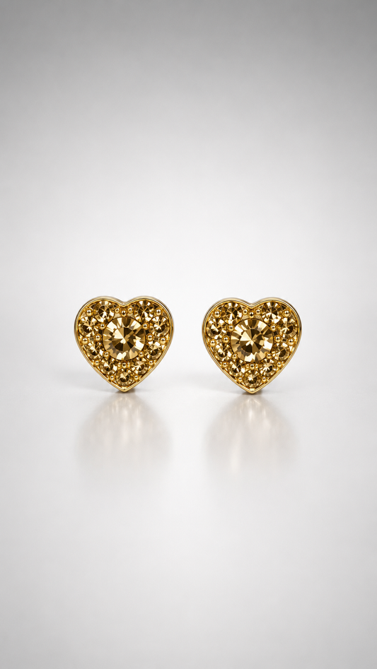 Golden Radiance Heart Stud Earrings