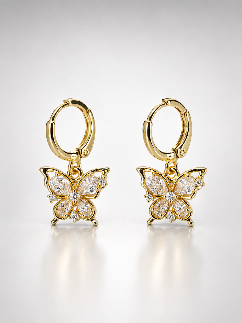 Crystal Butterfly Charm Hoop Earrings