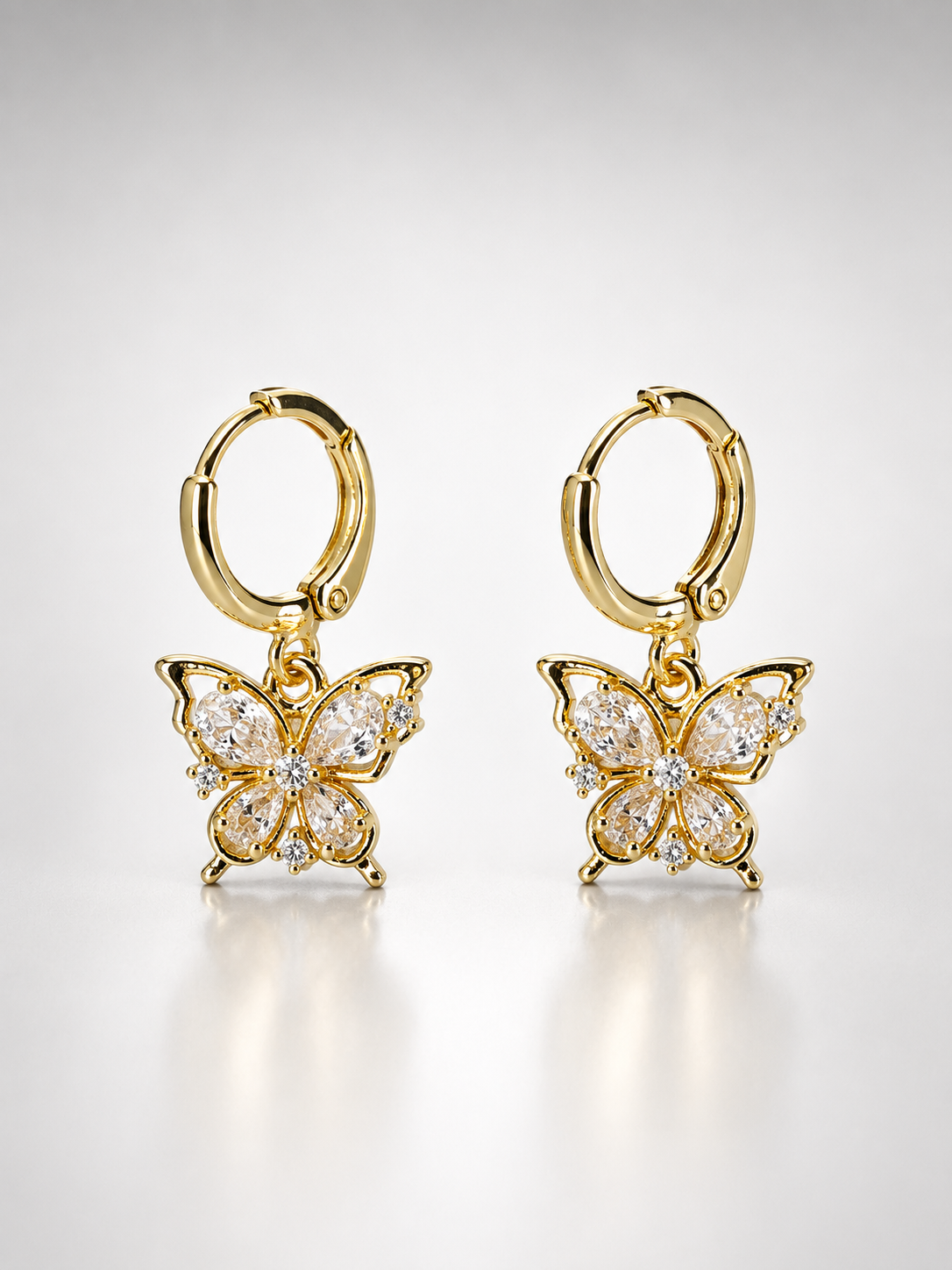 Crystal Butterfly Charm Hoop Earrings