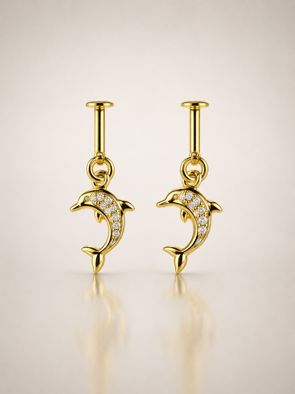 Golden Dolphin Charm Helix Stud