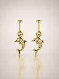 Golden Dolphin Charm Helix Stud