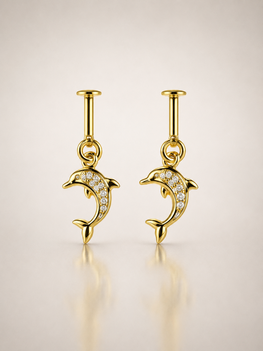 Golden Dolphin Charm Helix Stud