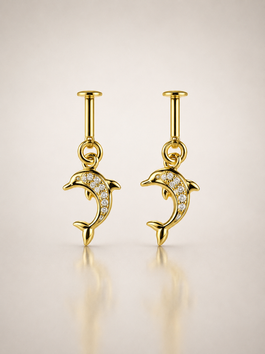 Golden Dolphin Charm Helix Stud