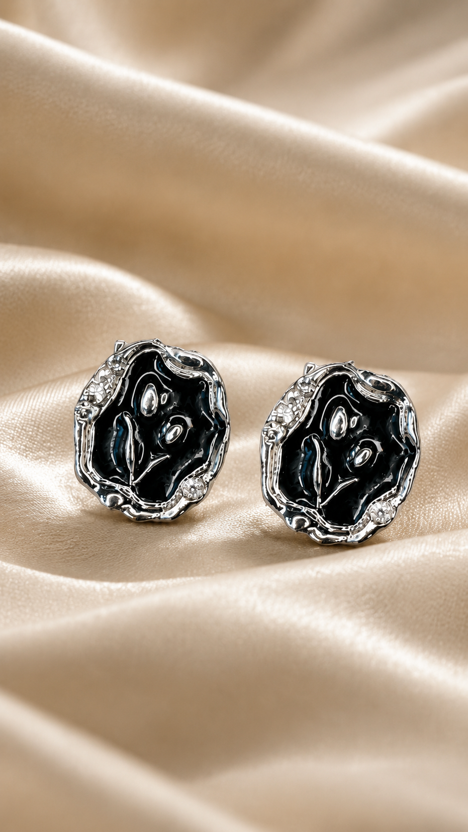 Midnight Molten Pebble Stud Earrings