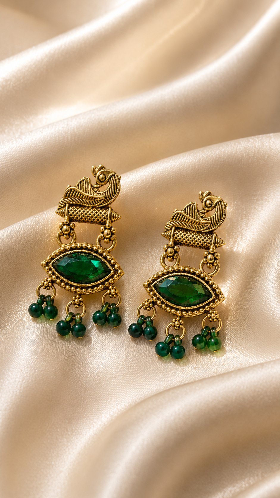 Emerald Majesty Peacock Drop Earrings