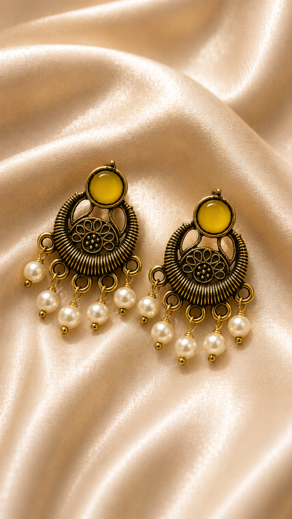 Golden Aura Pearl Drop Earrings