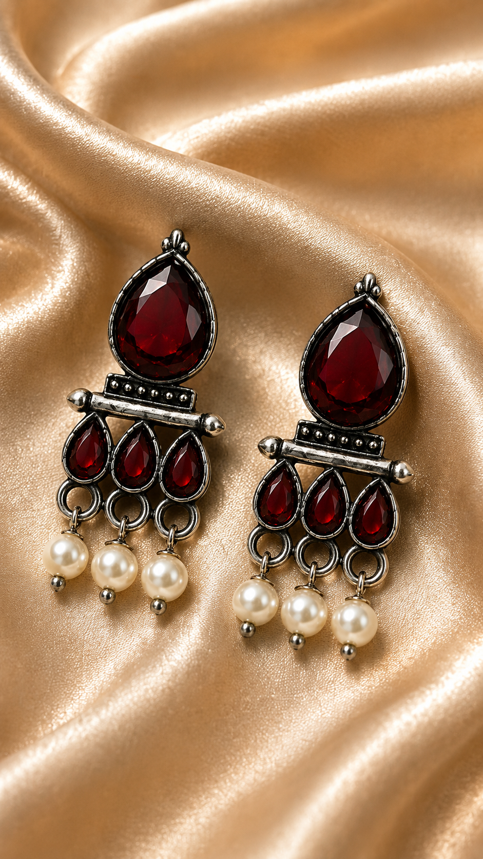 Crimson Elegance Pearl Drop Earrings