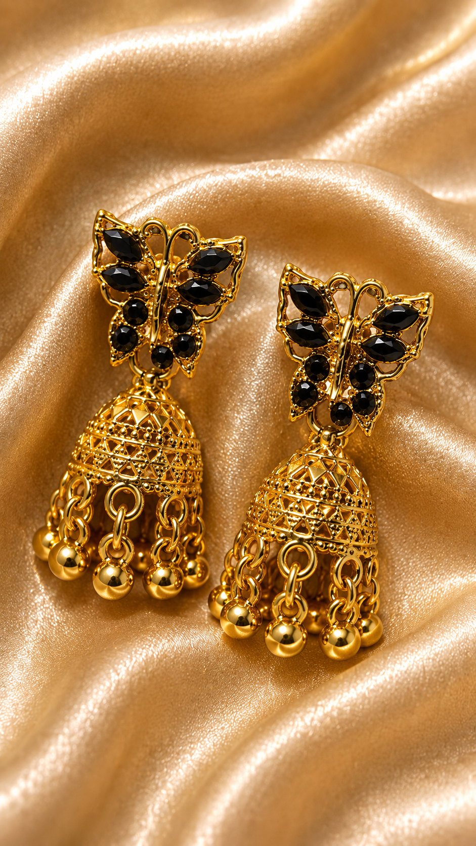 Noir Butterfly Jhumka Earrings