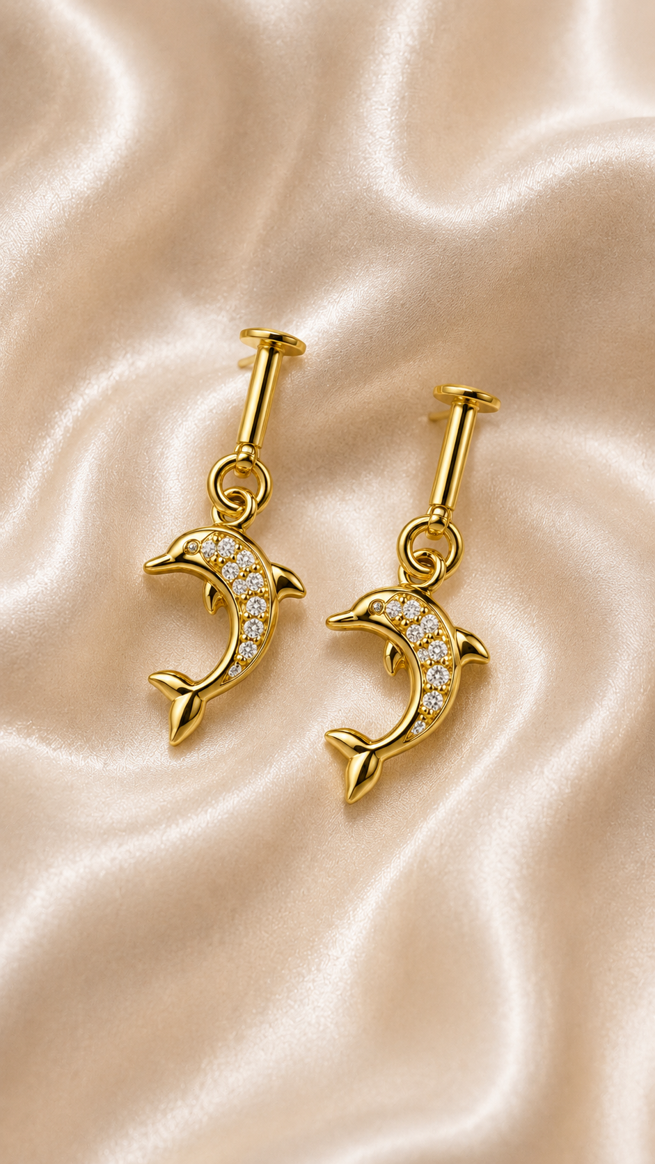 Golden Dolphin Charm Helix Stud