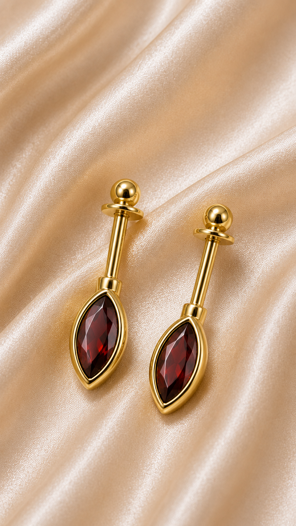 Crimson Marquise Helix Stud